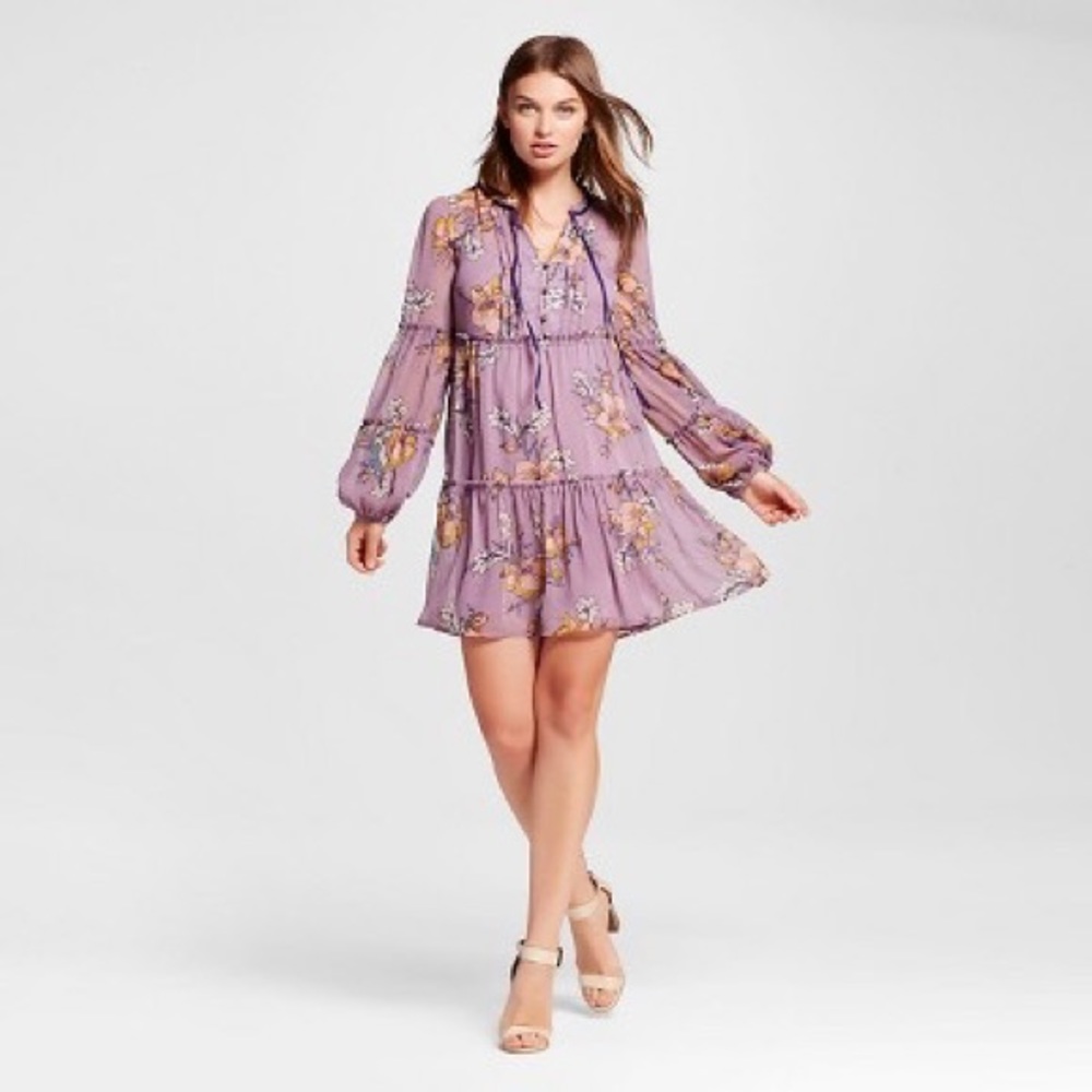 Floral Long Sleeves Tiered Dress